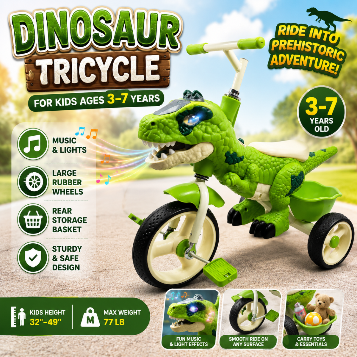 3D Dinosaur Kids Tricycle