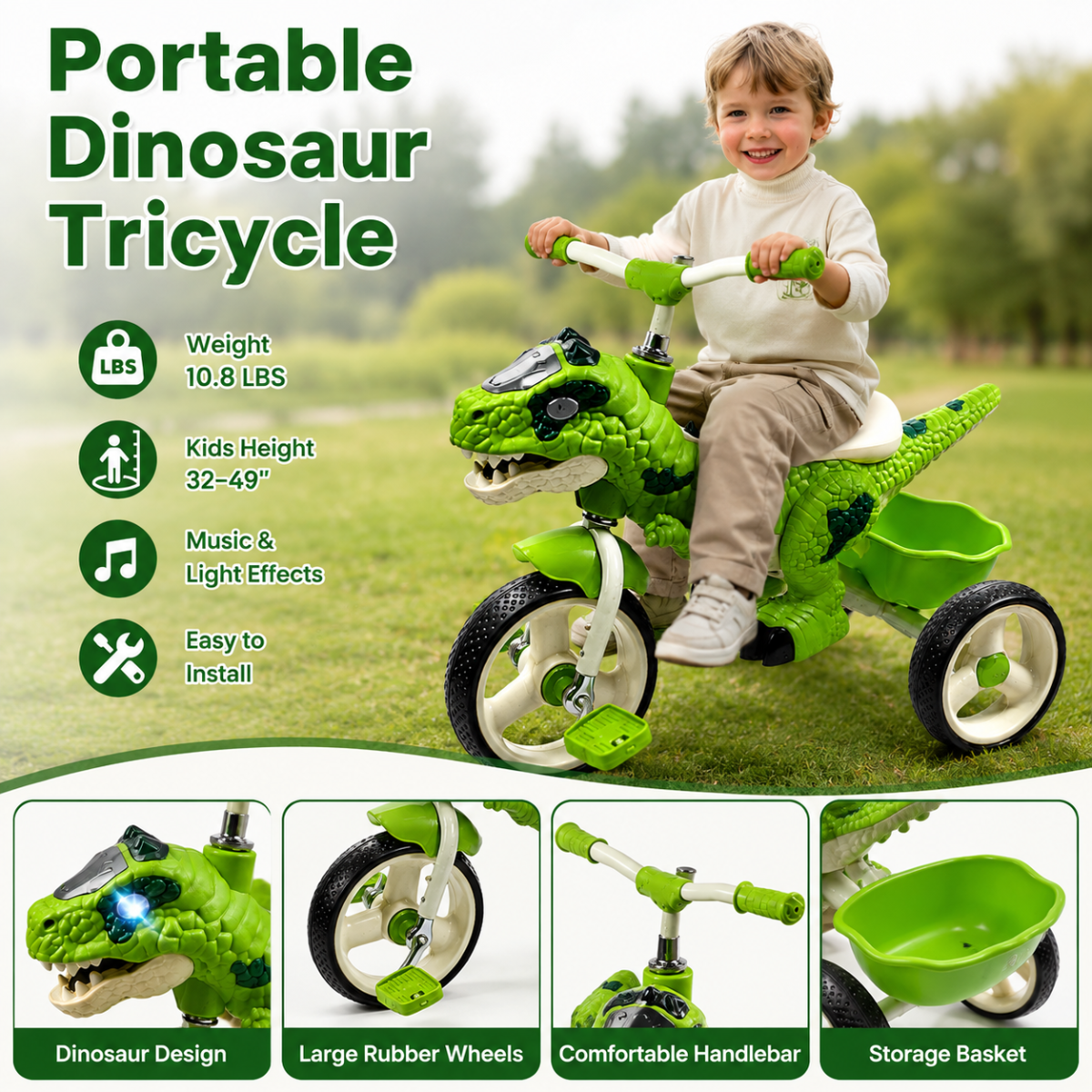 3D Dinosaur Kids Tricycle