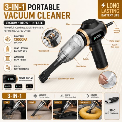 2-in-1 Cordless Car Vacuum