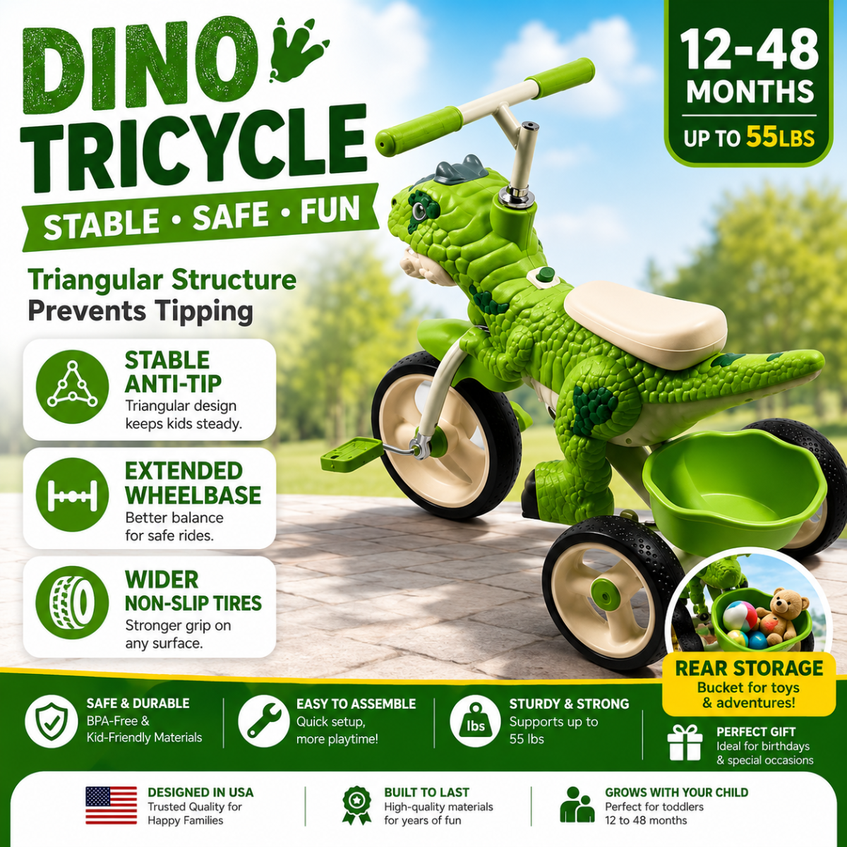 3D Dinosaur Kids Tricycle